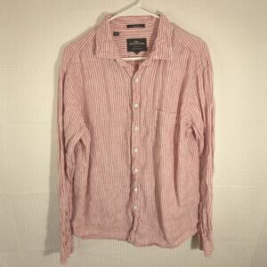 Rodd & Gunn XL Linen Shirt Men’s Red White Stripe Button Front Sports Fit Italy